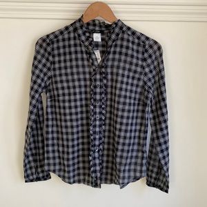 NWT J. Crew Plaid Ruffle Front Top